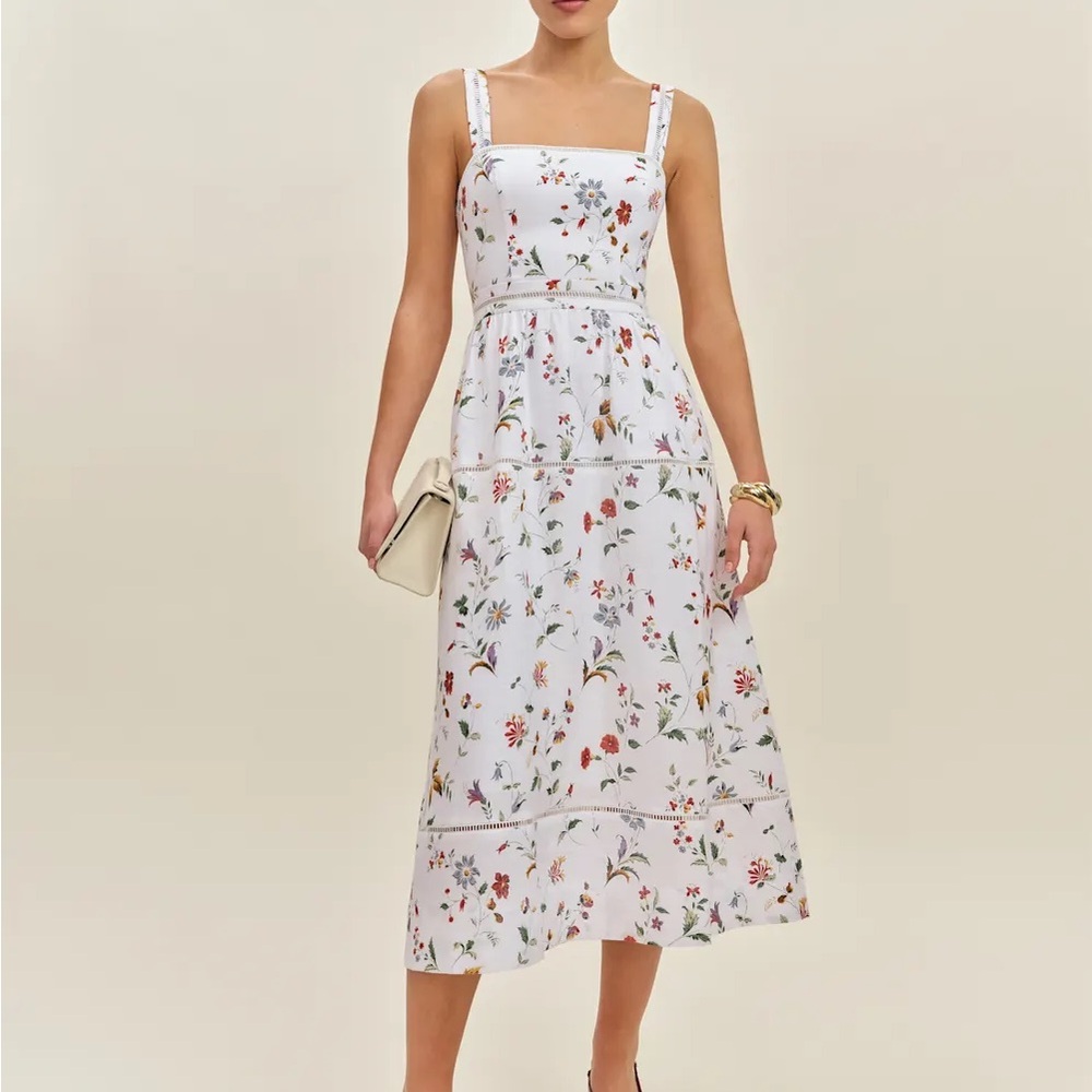 Reformation White Cream Midi Sundress Square Neck Wedding Guest